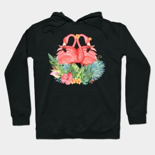 Love Birds Flamingos | Tropical Art Hoodie